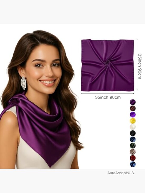 dfae8b58-dec3-415a-9c91-  35x35 Pure Mulberry Silk Head Scarf Square Wrap Anti-Frizz Hair Protection